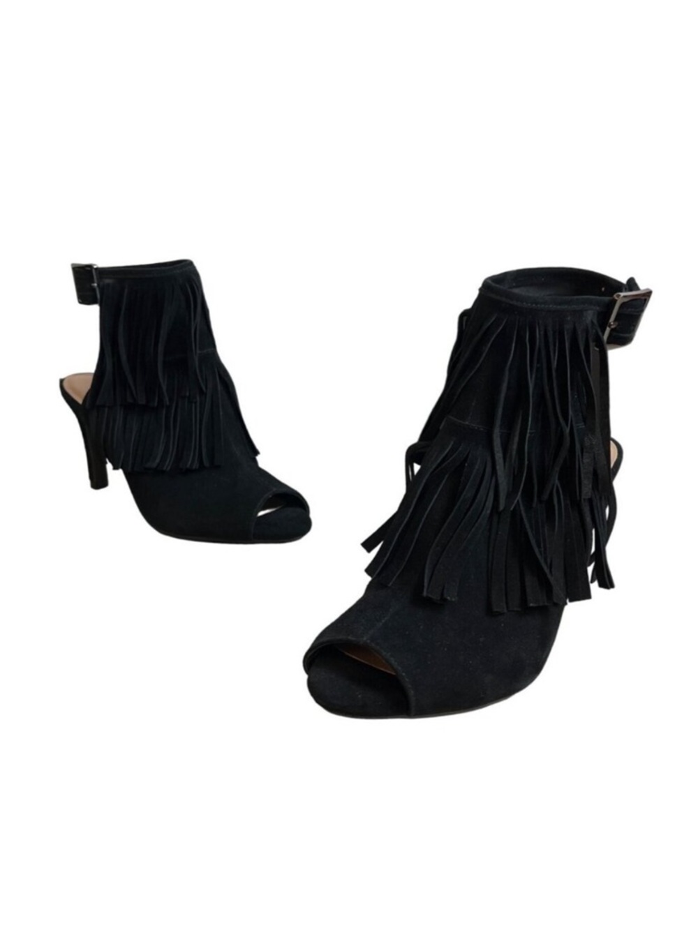 AEROSOLES Alamode Black Suede Fringe Open-Toe‎ Ankle Heels Size 11